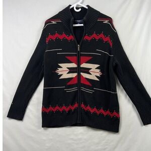 Chaps Denim Full Zip Cardigan Sweater Womens 1X Black Southwestern Ribbed